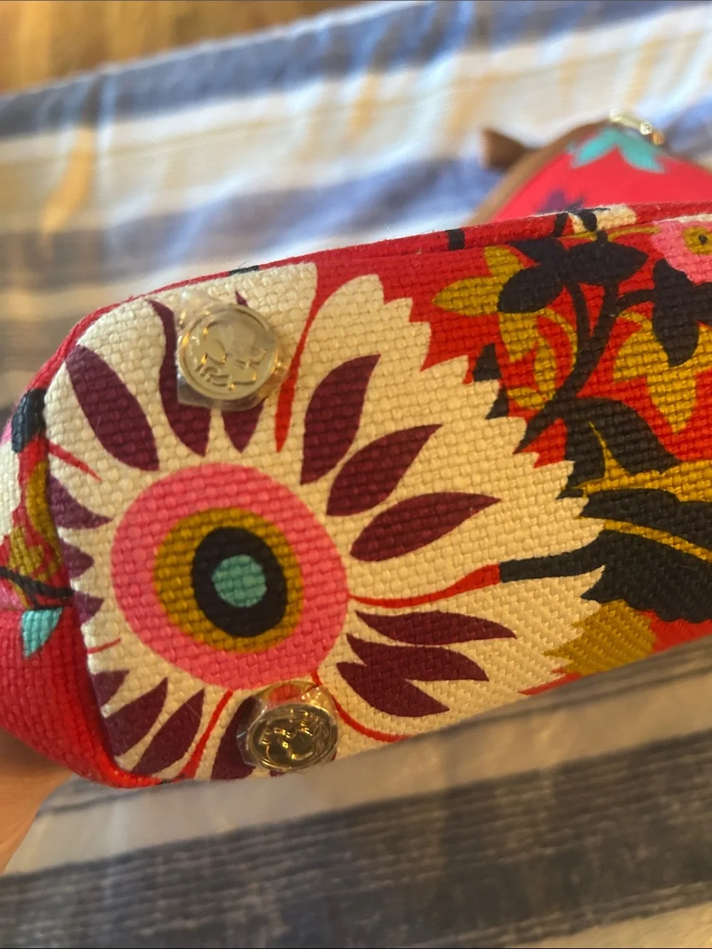 Sakroots Red Floral Canvas Shoulder Bag with Turquoise and Pink Accents